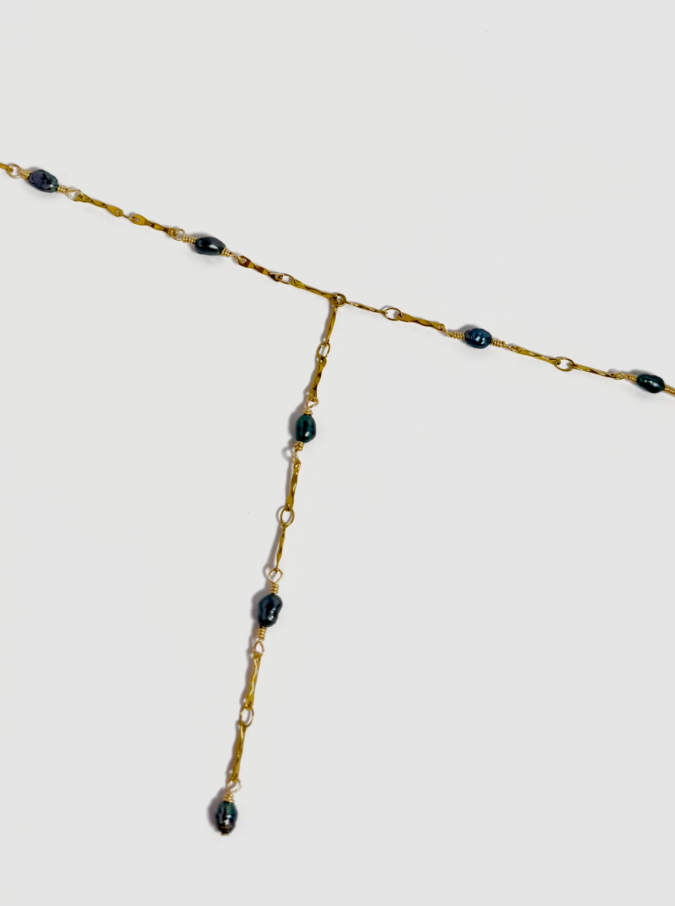 Midnight Pearl Lariat Necklace